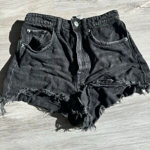 NWOT ZARA Women Junior Black Denim Cut Off Short Shorts Size 2 #494‎